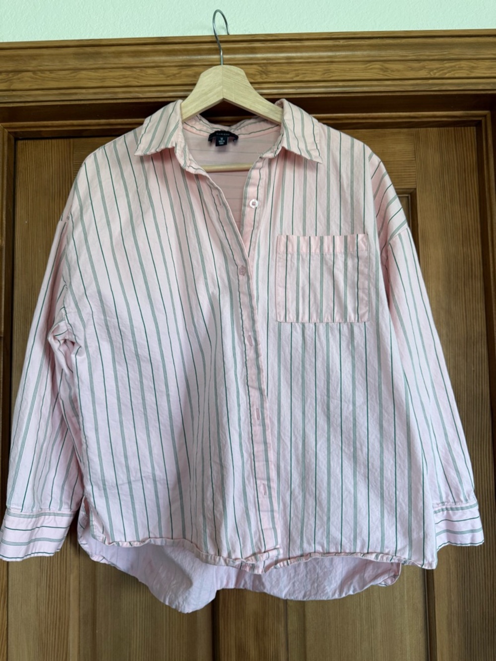 Lumiere Pink Button-Down Shirt with Green Stripes